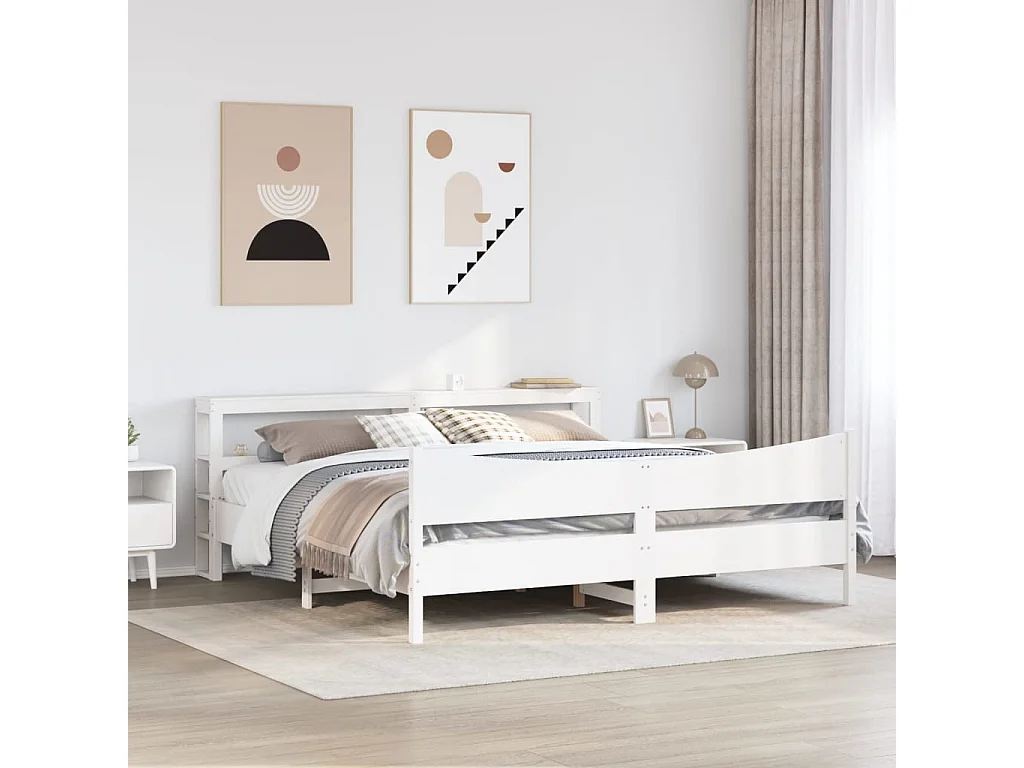 Cadre de lit et tête de lit blanc 200x200 cm bois de pin massif