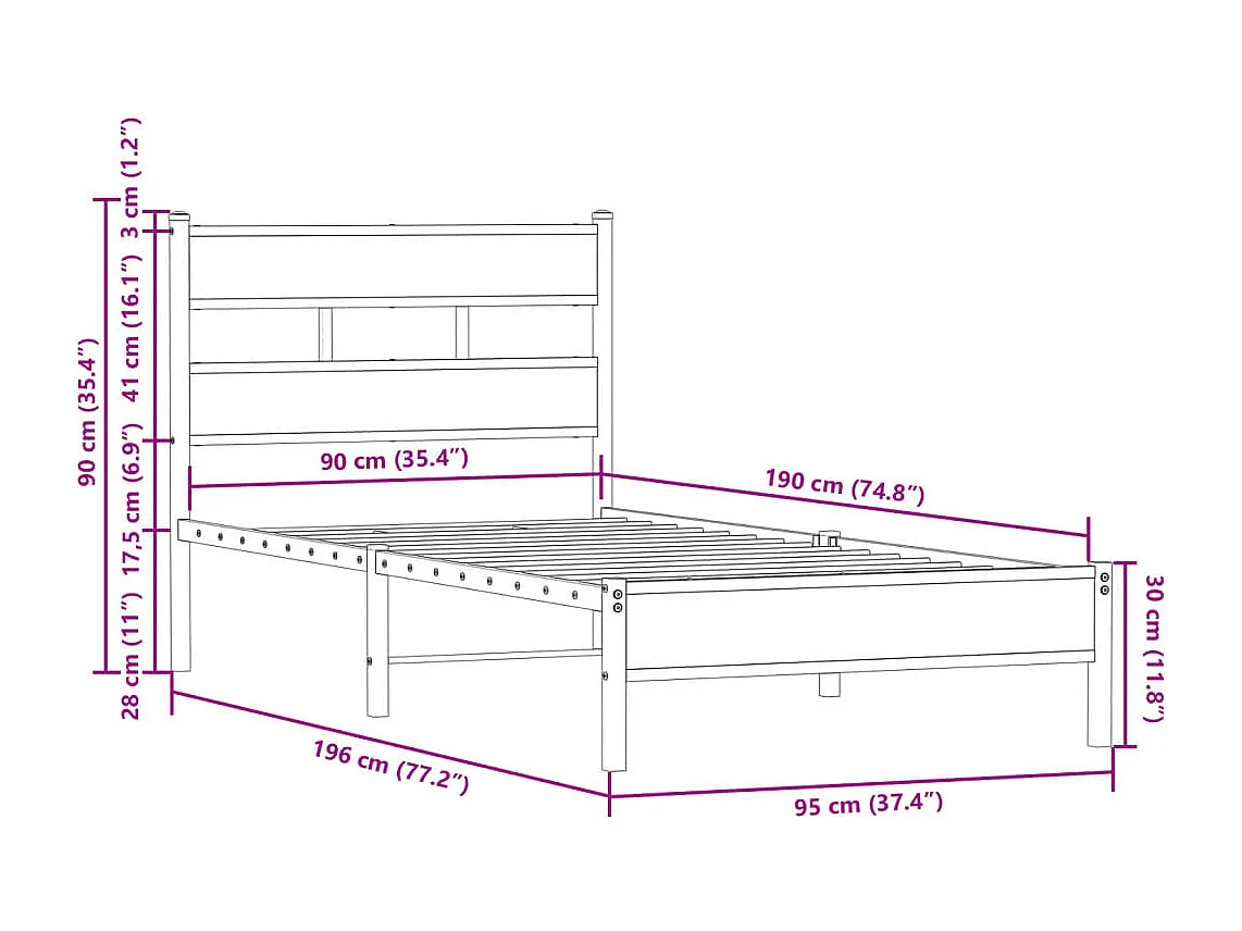 Cadre de lit sans matelas avec tête de lit chêne fumé 90x190 cm
