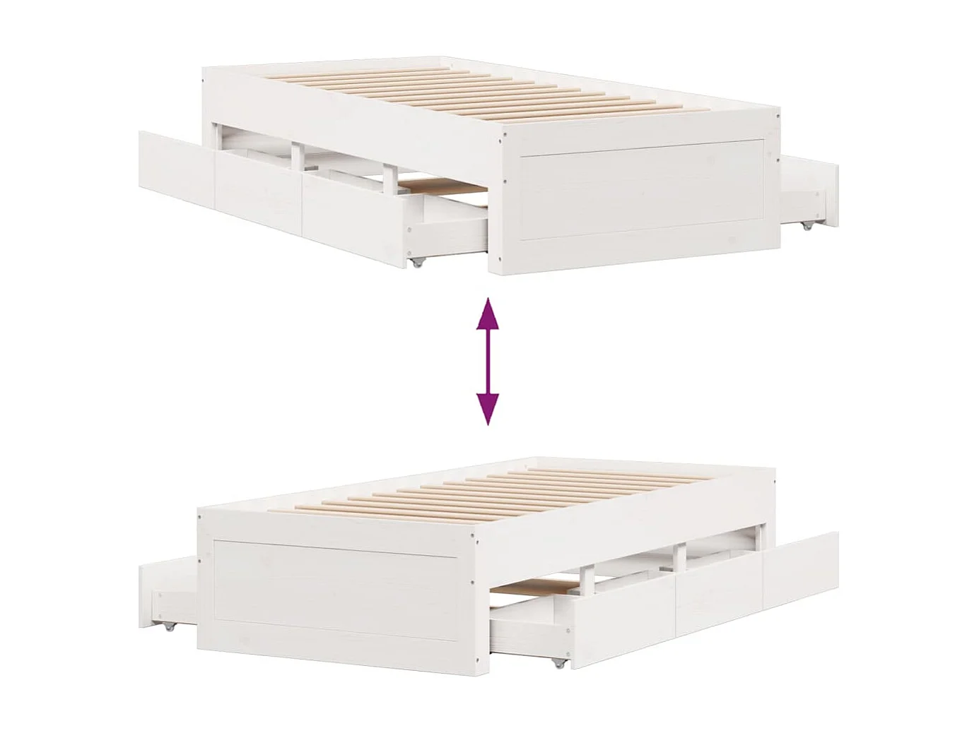 Cama sin colchón con cajones madera de pino blanco 90x200 cm