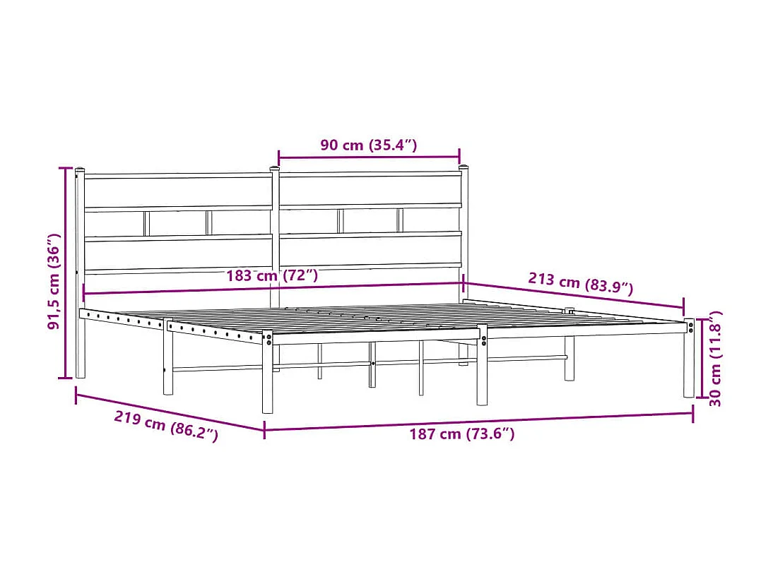 Estructura de cama sin colchón metal roble Sonoma 183x213 cm
