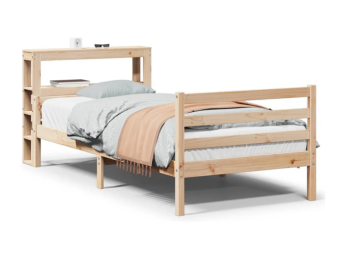 Estructura de cama con cabecero madera maciza de pino 90x200 cm