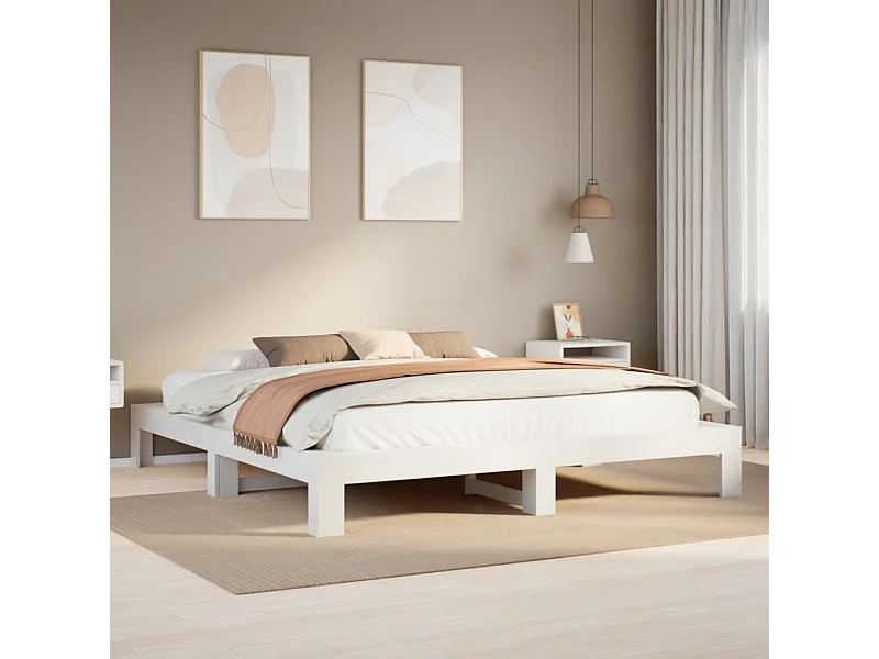 Cama sem colchão 180x200 cm madeira de pinho maciça branco