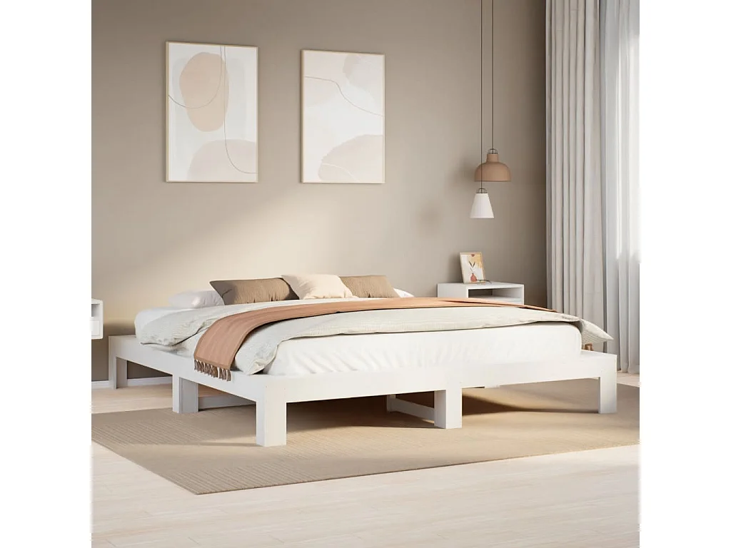 Cadre de lit sans matelas blanc 180x200 cm bois massif de pin