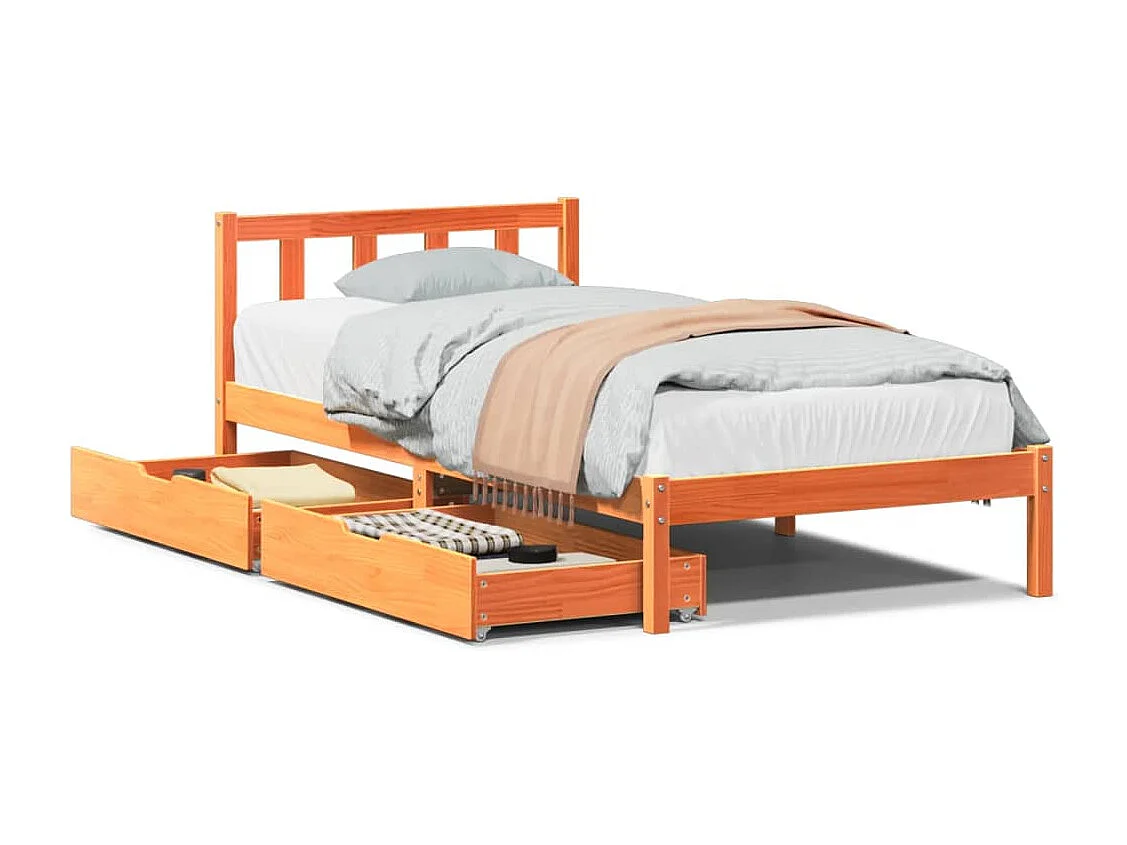 Cama sin colchón madera maciza de pino marrón cera 100x200 cm