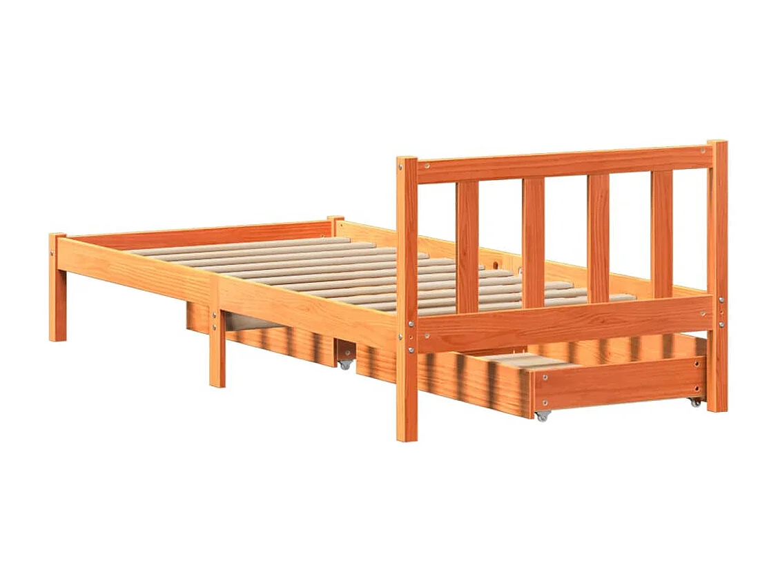 Cama sin colchón madera maciza de pino marrón cera 100x200 cm