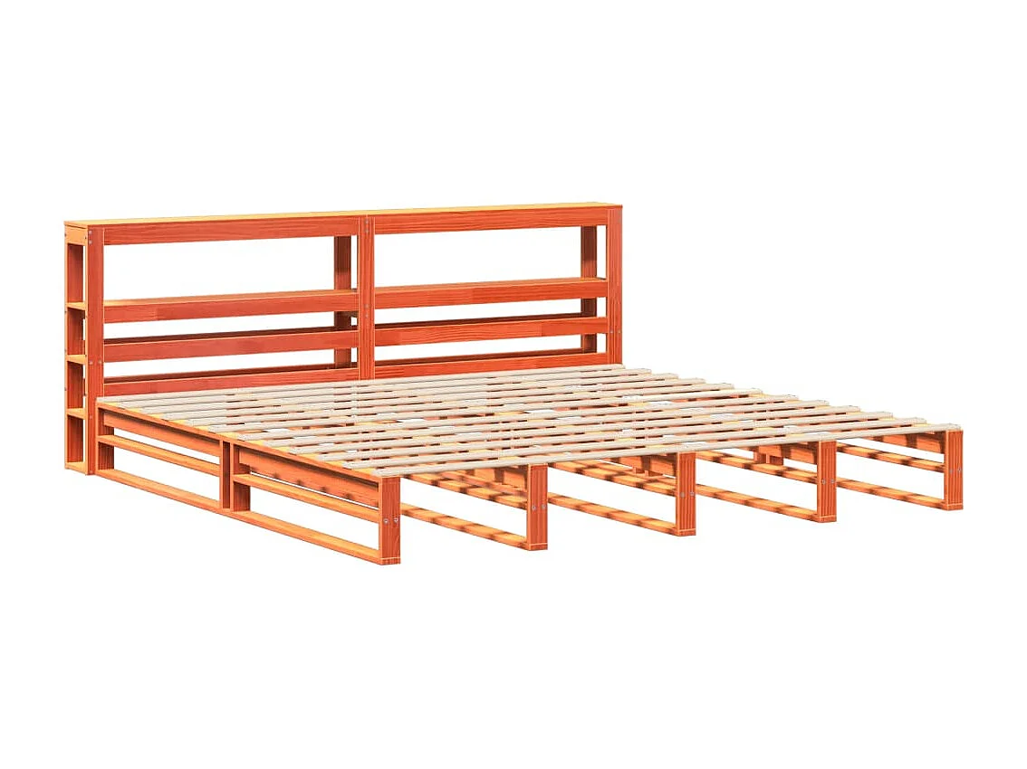 Cama sin colchón madera maciza de pino marrón cera 200x200 cm