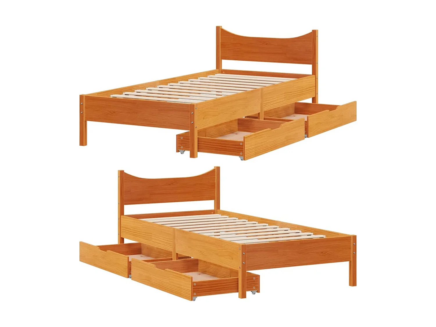 Estructura cama con cajones madera maciza pino marrón 90x190 cm