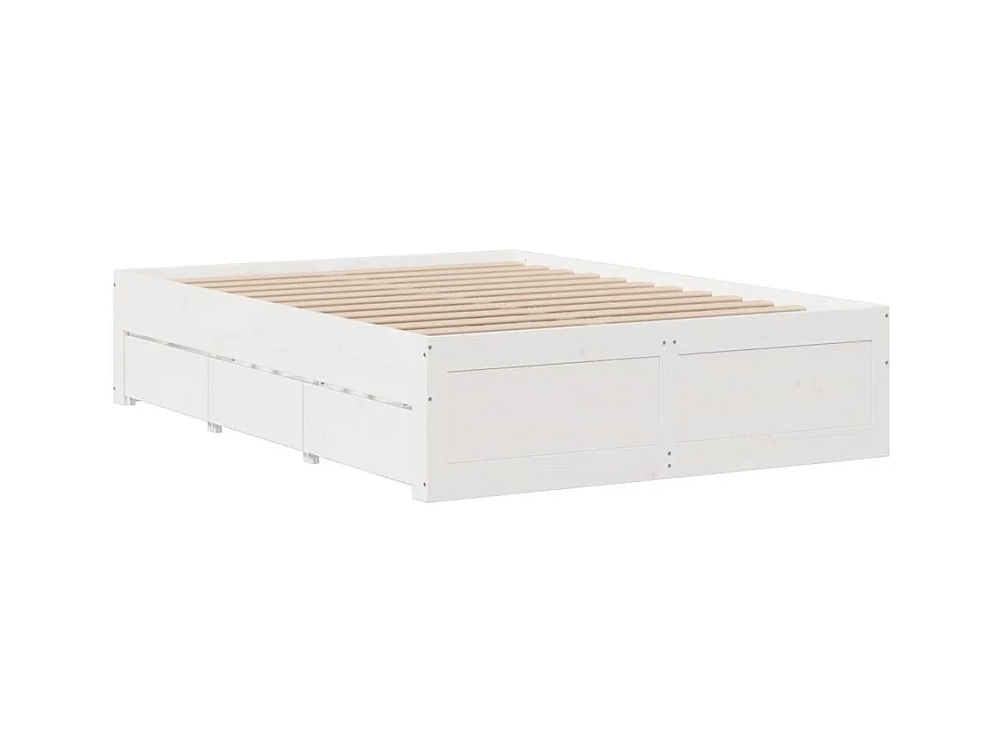 Cadre de lit sans matelas avec tiroirs blanc 160x200cm bois pin