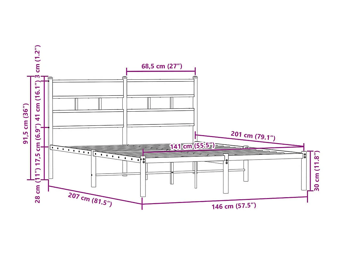 Estructura cama con cabecero sin colchón marrón roble 140x200cm