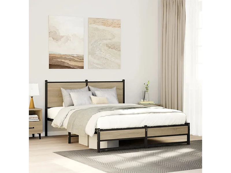 Estructura de cama sin colchón metal roble Sonoma 140x190 cm