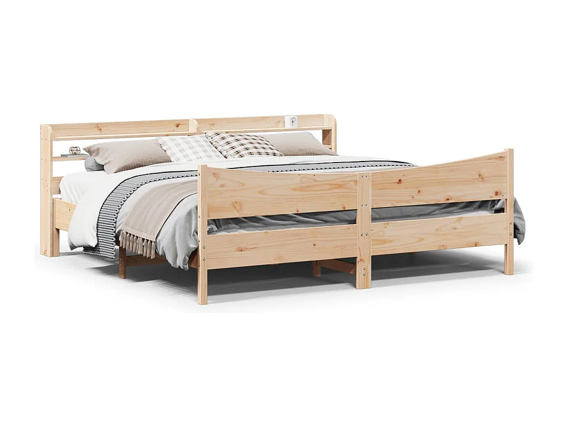 Estructura de cama con cabecero madera maciza de pino 200x200cm