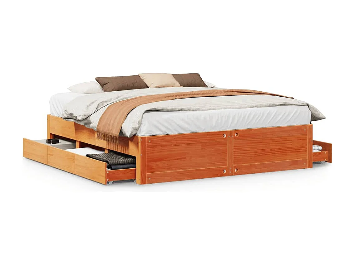 Cama sem colchão com gavetas madeira pinho maciça castanho-mel