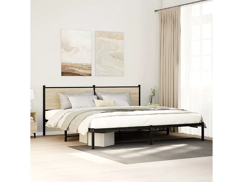 Cadre de lit en métal sans matelas chêne sonoma 200x200 cm