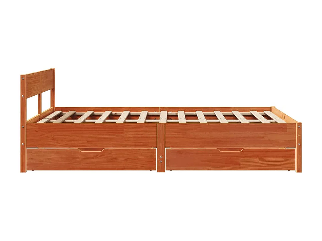 Cama sin colchón madera maciza de pino marrón cera 140x190 cm
