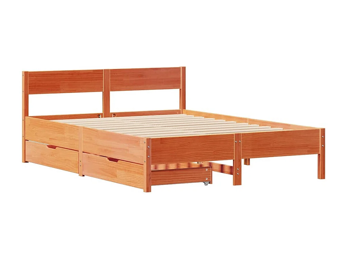 Cama sin colchón madera maciza de pino marrón cera 140x190 cm
