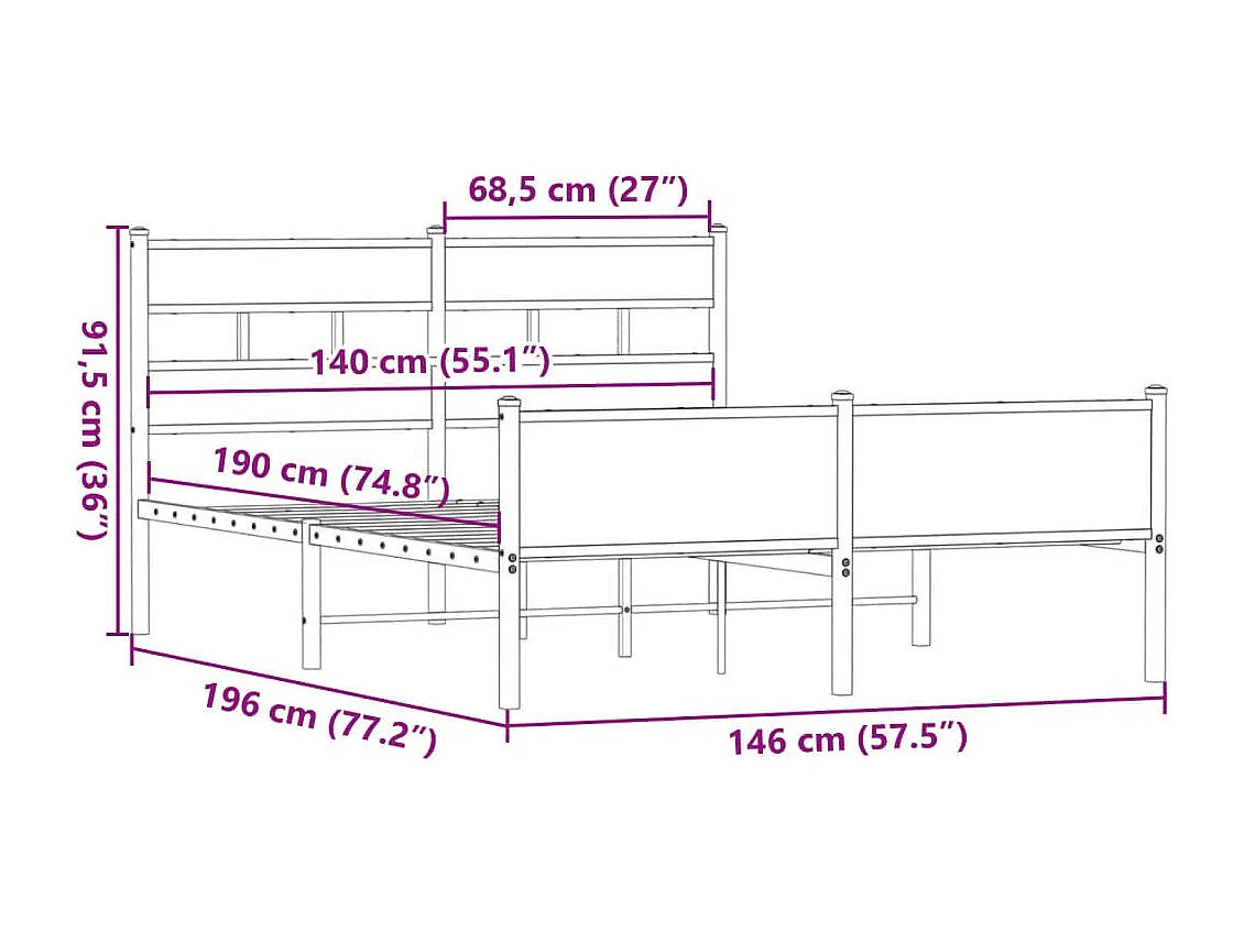 Cadre de lit sans matelas chêne fumé 140x190 cm bois ingénierie