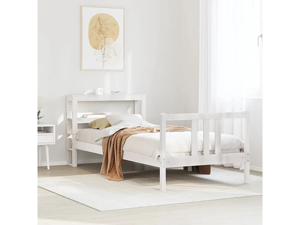 Estructura de cama con cabecero madera de pino blanca 90x200 cm
