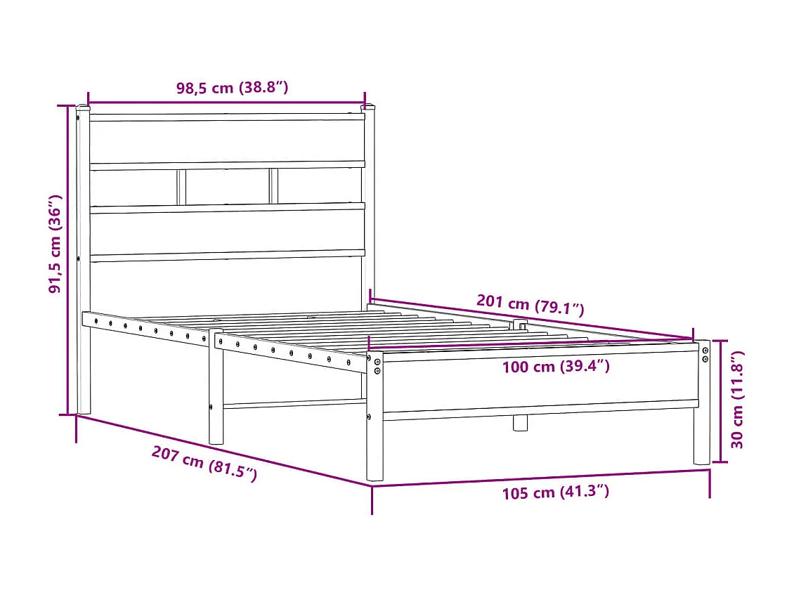 Estructura de cama sin colchón madera roble Sonoma 100x200 cm