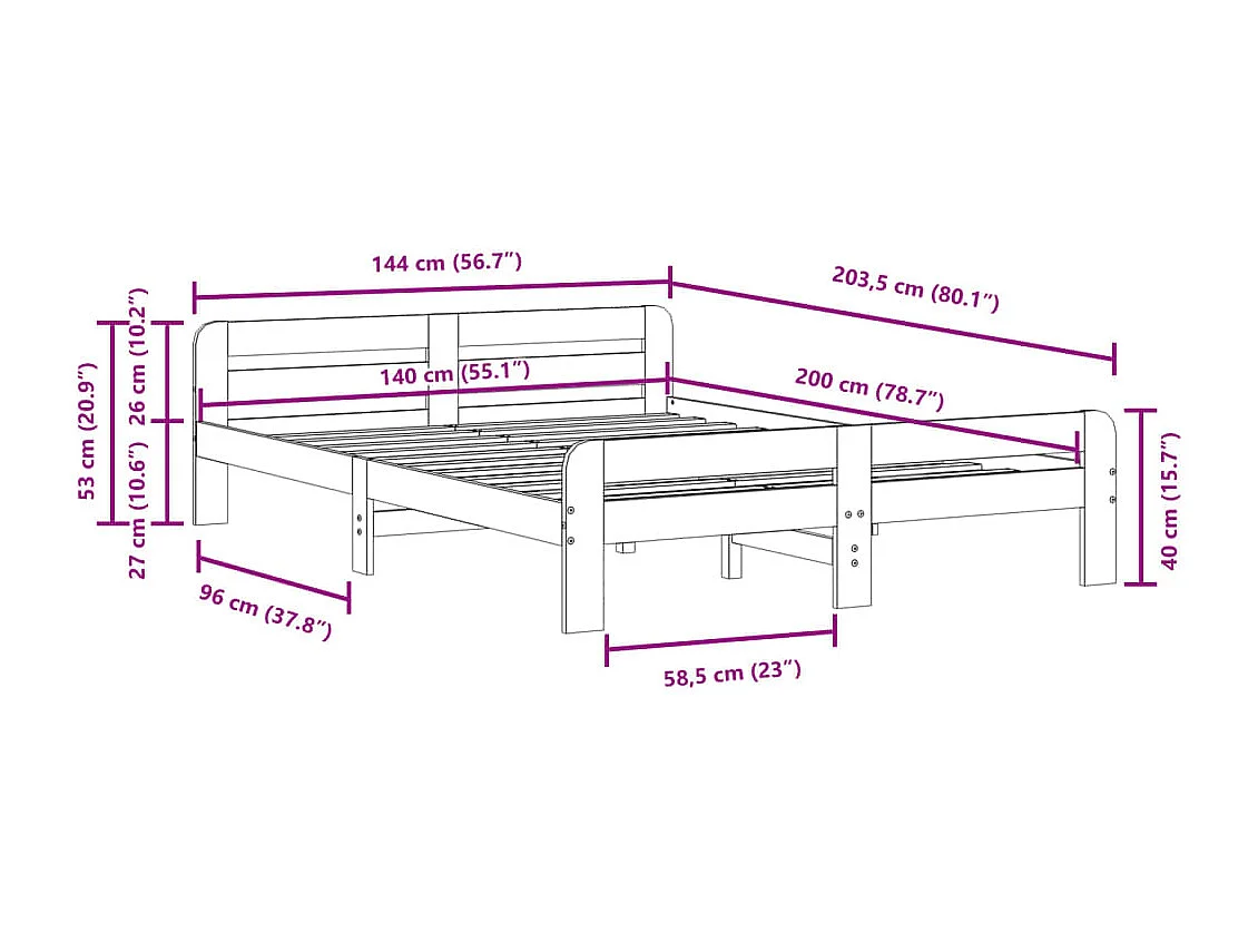 Estructura de cama sin colchón madera de pino blanca 140x200 cm