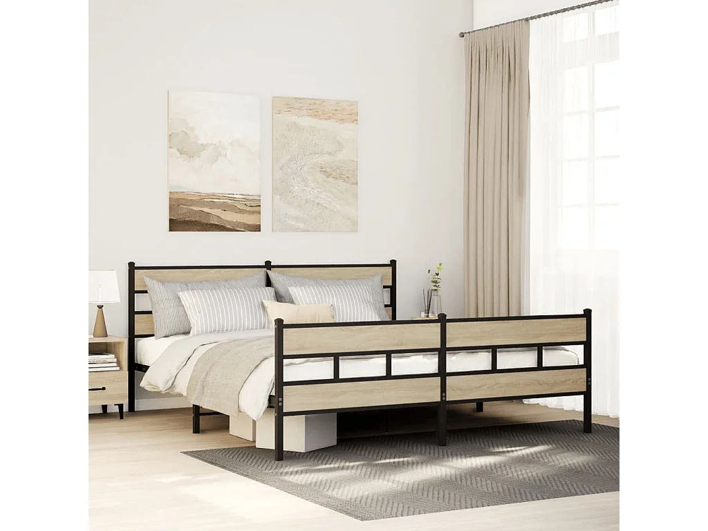 Estructura de cama sin colchón metal roble Sonoma 200x200 cm