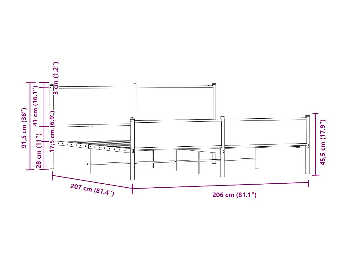 Estructura de cama sin colchón metal roble ahumado 200x200 cm