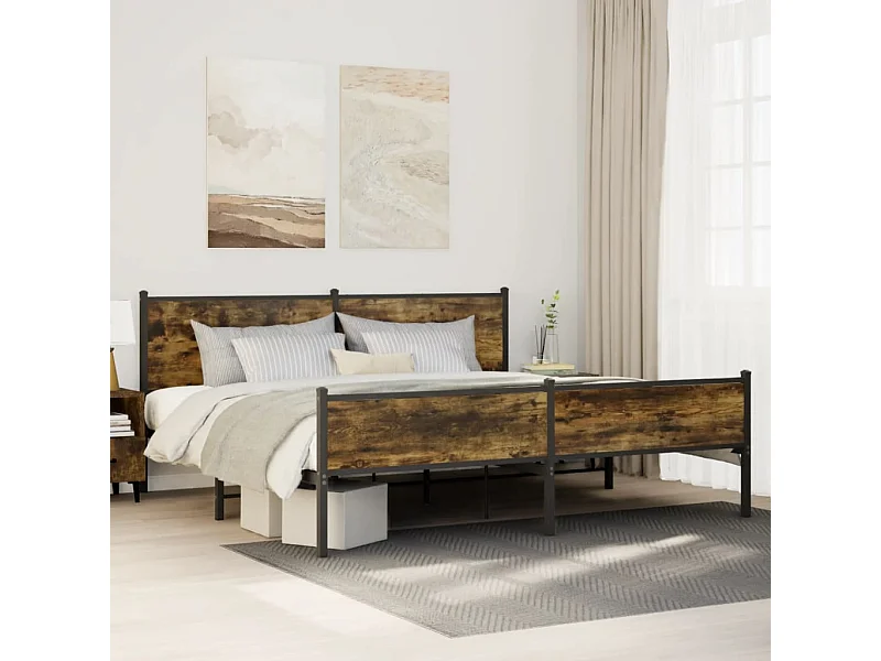 Estructura de cama sin colchón metal roble ahumado 200x200 cm