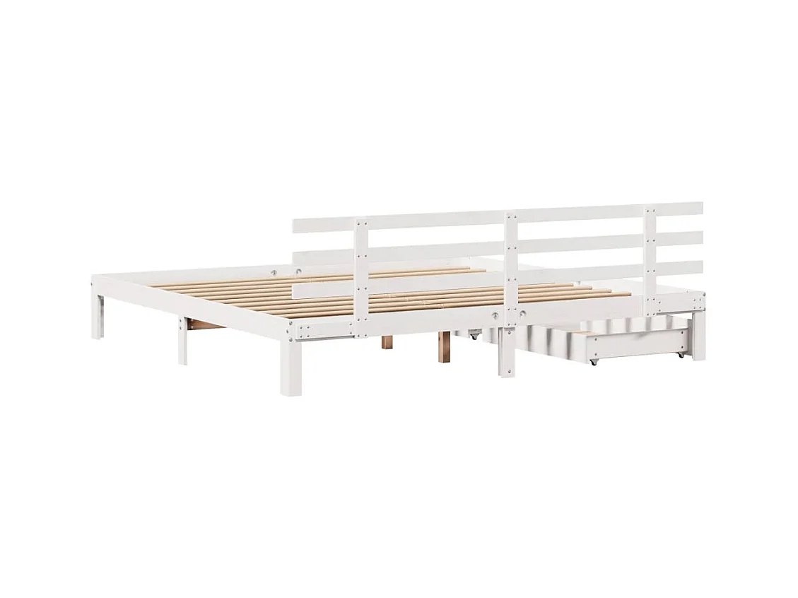 Cadre de lit avec tiroirs blanc 200x200 cm bois massif de pin