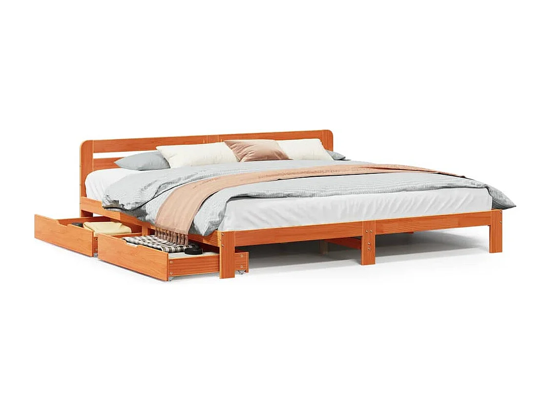 Cama sem colchão 200x200 cm pinho maciço castanho-mel