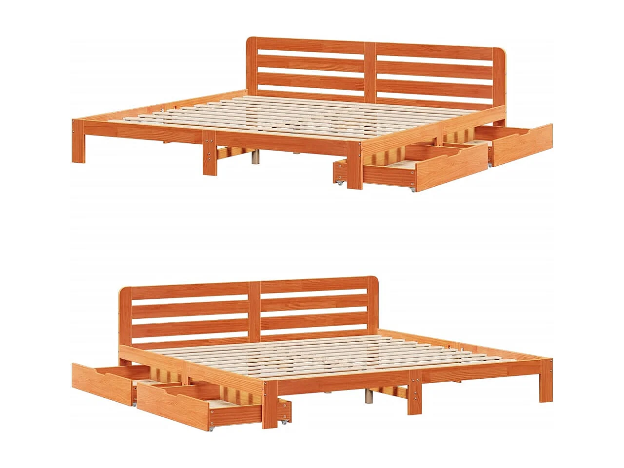 Cama sem colchão 200x200 cm pinho maciço castanho-mel