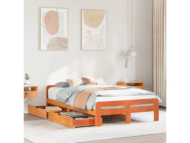 Cama sin colchón madera maciza de pino marrón cera 120x200 cm