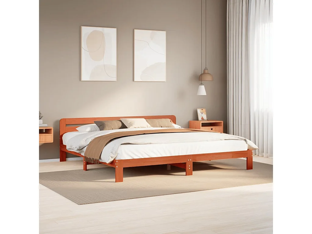 Cama sem colchão 180x200 cm pinho maciço castanho-mel