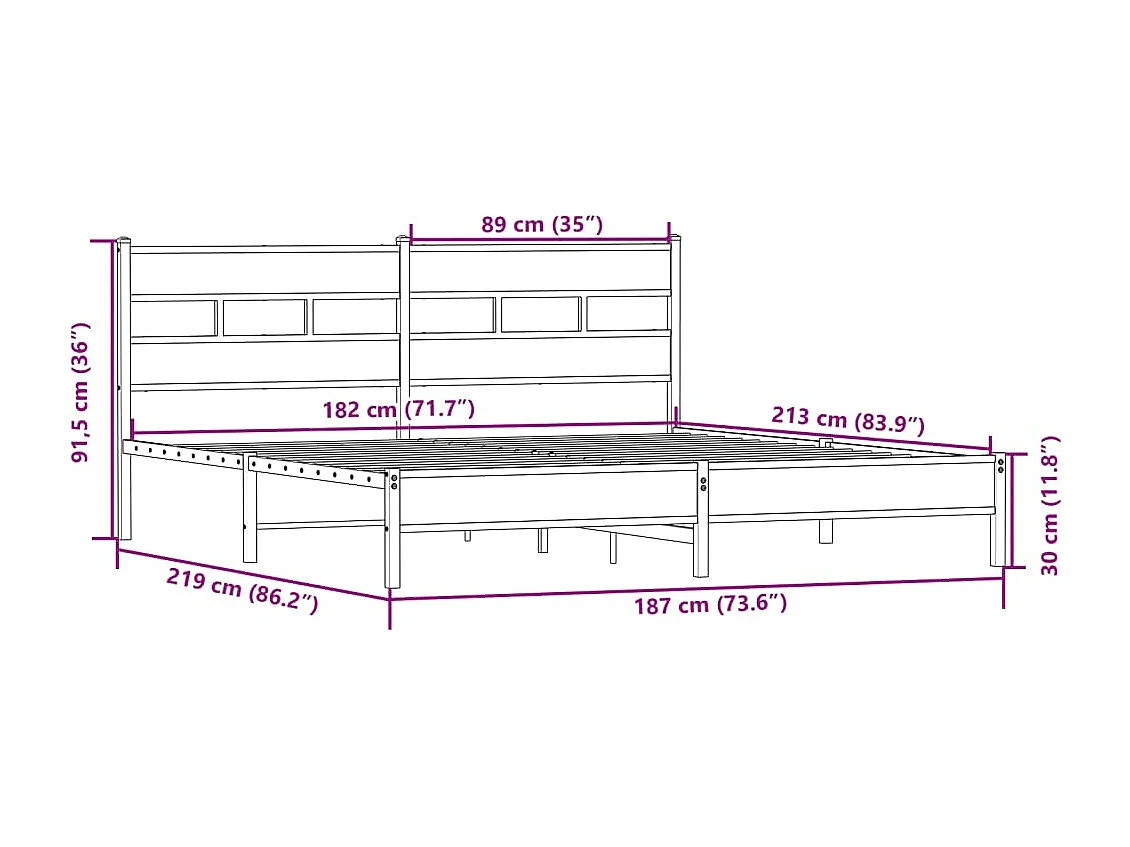 Estrutura de cama sem colchão 183x213cm metal carvalho sonoma
