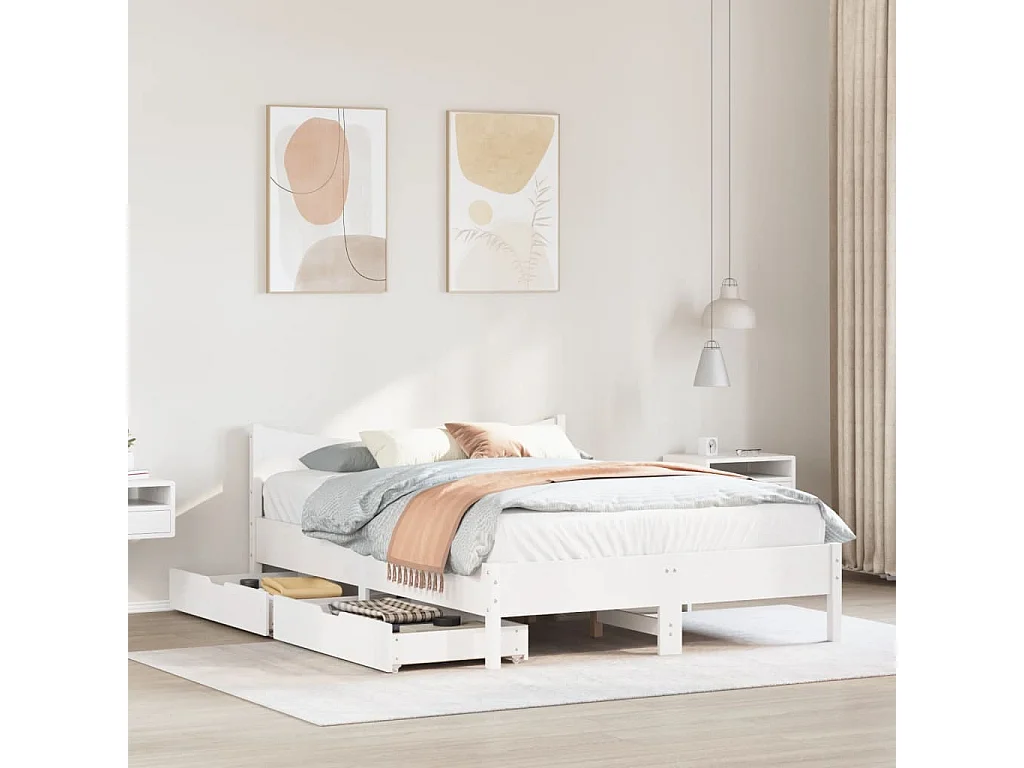 Estructura de cama con cojines madera de pino blanca 140x190 cm