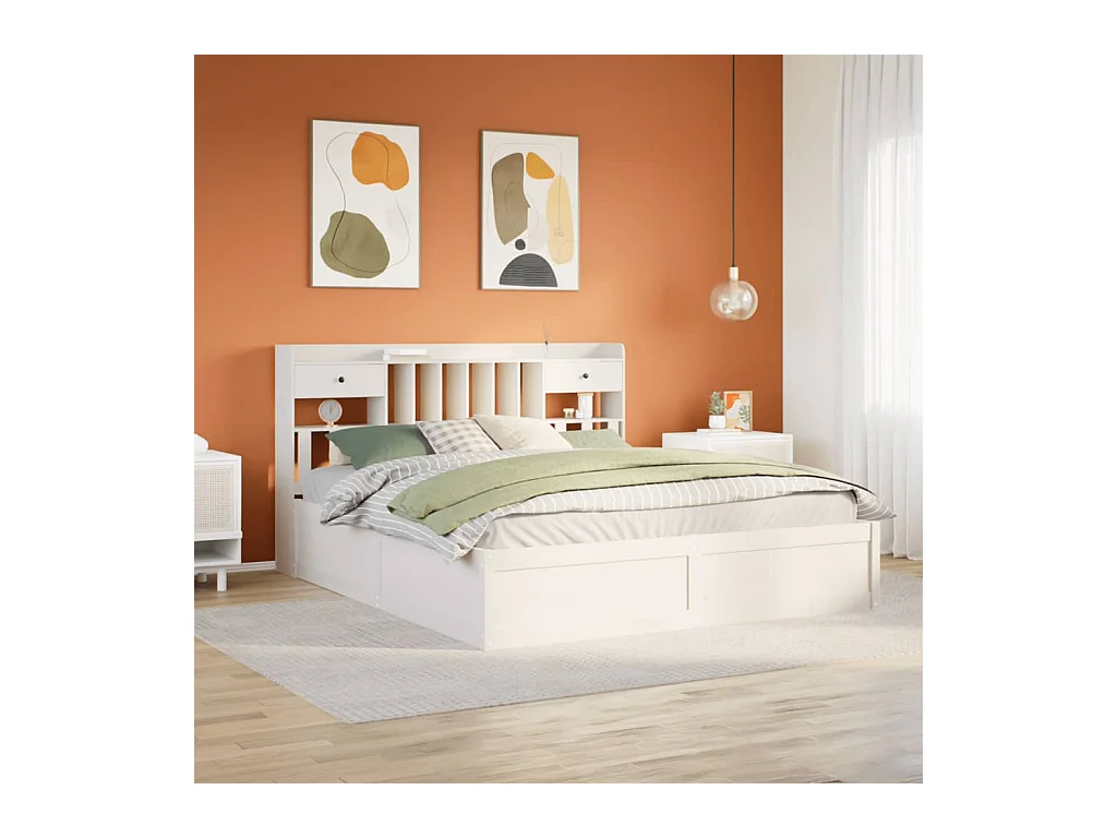 Cadre de lit sans matelas blanc 180x200 cm bois massif de pin