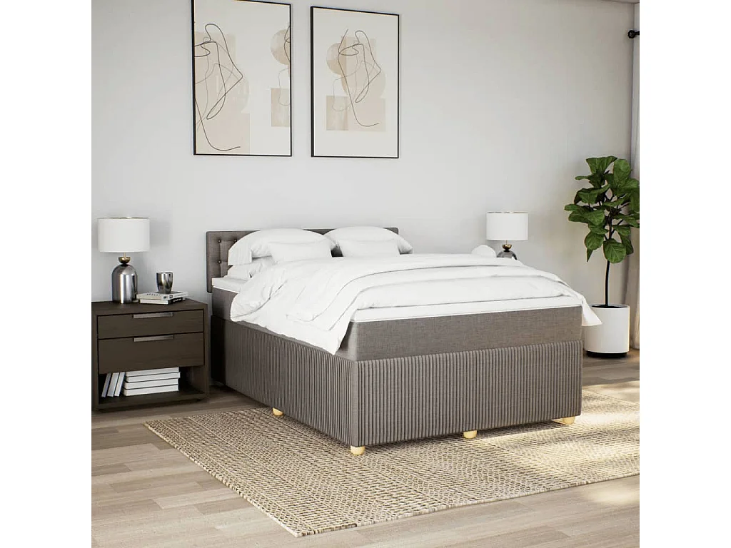 Sommier à lattes de lit avec matelas Taupe 140x200 cm Tissu