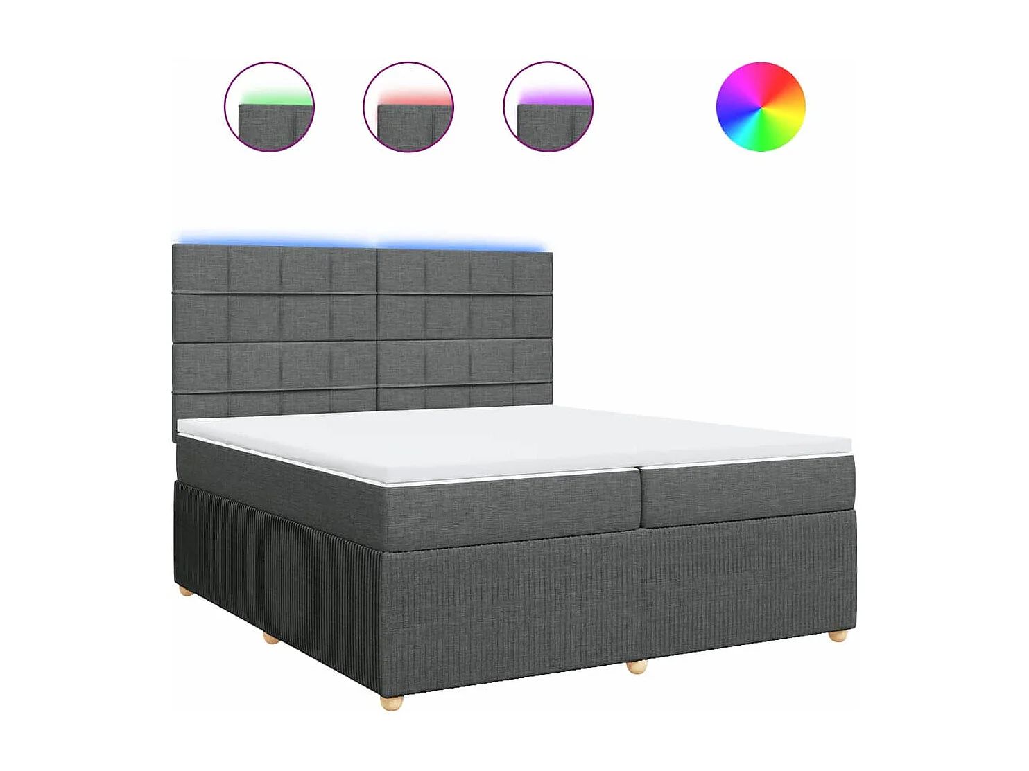 Sommier à lattes de lit avec matelas Gris foncé 200x200cm Tissu