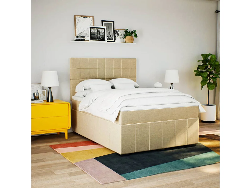 Cama com molas/colchão 140x200 cm tecido cor creme