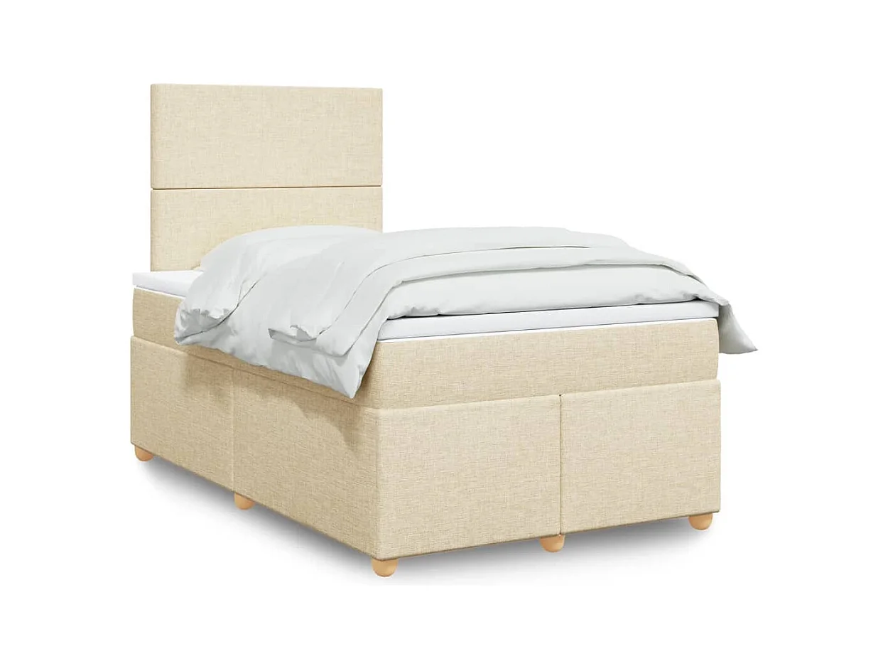 Cama box spring con colchón tela color crema 120x190 cm