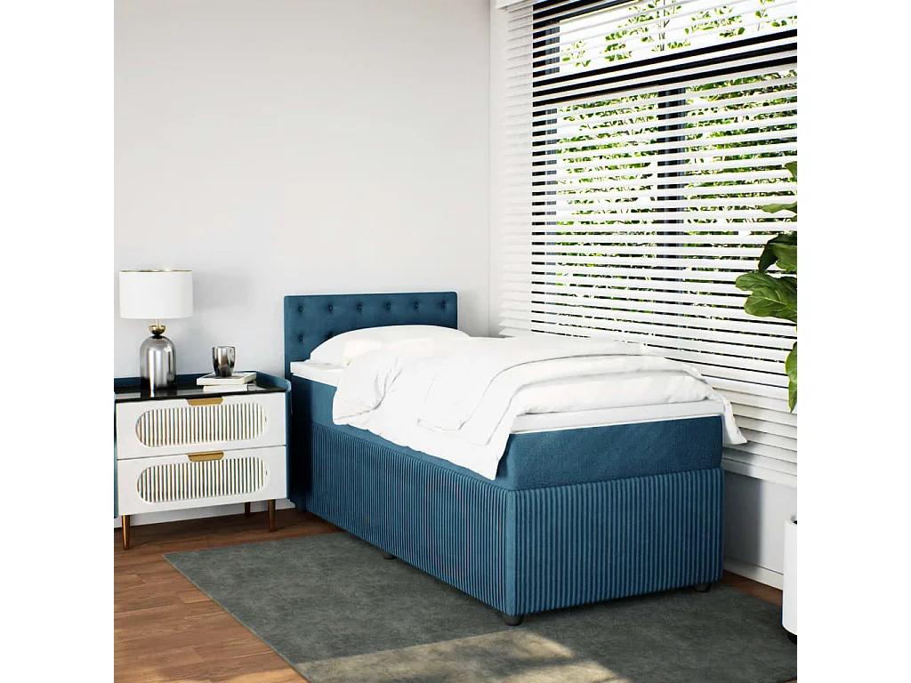 Sommier à lattes de lit avec matelas bleu 90x200 cm velours