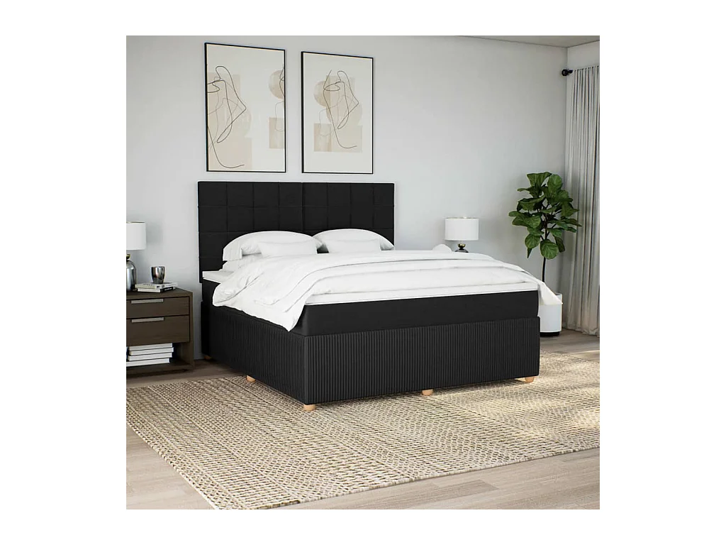 Sommier à lattes de lit avec matelas Noir 180x200 cm Tissu
