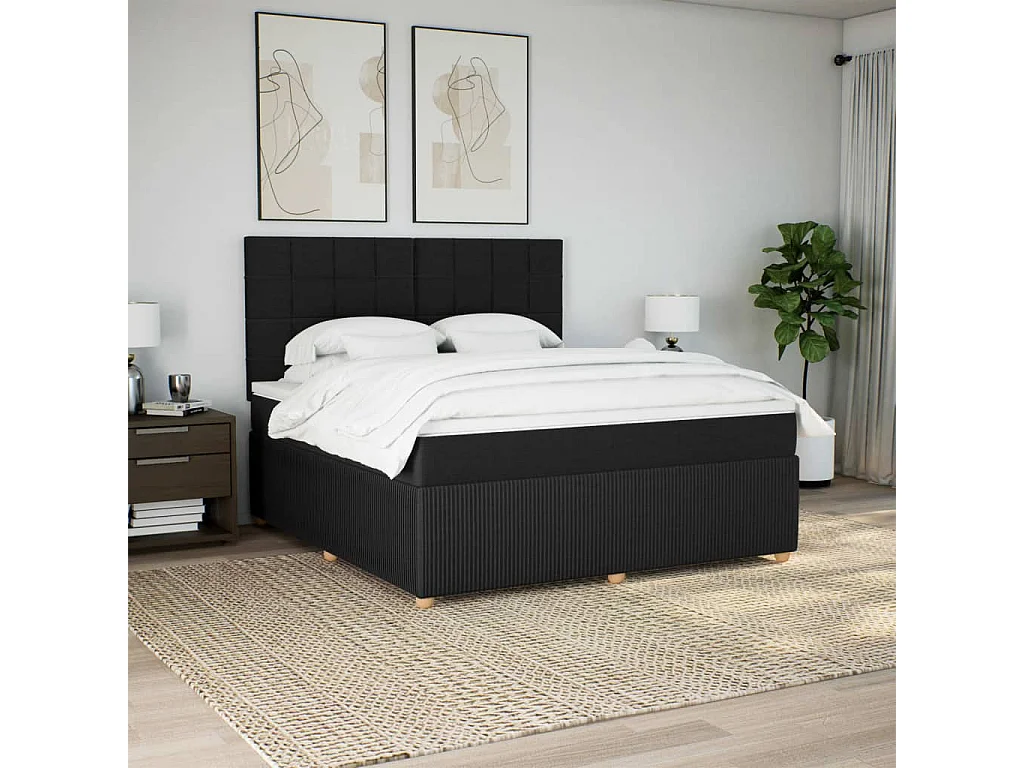 Sommier à lattes de lit avec matelas Noir 180x200 cm Tissu