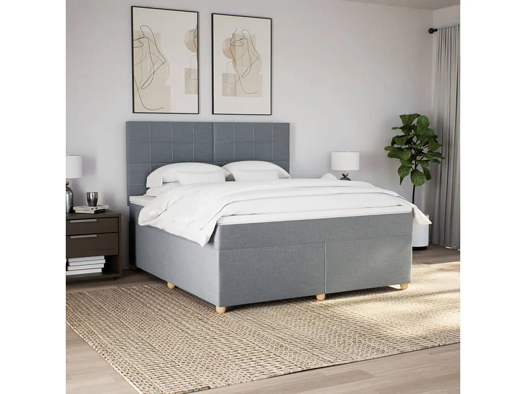 Sommier à lattes de lit avec matelas Gris clair 180x200cm Tissu
