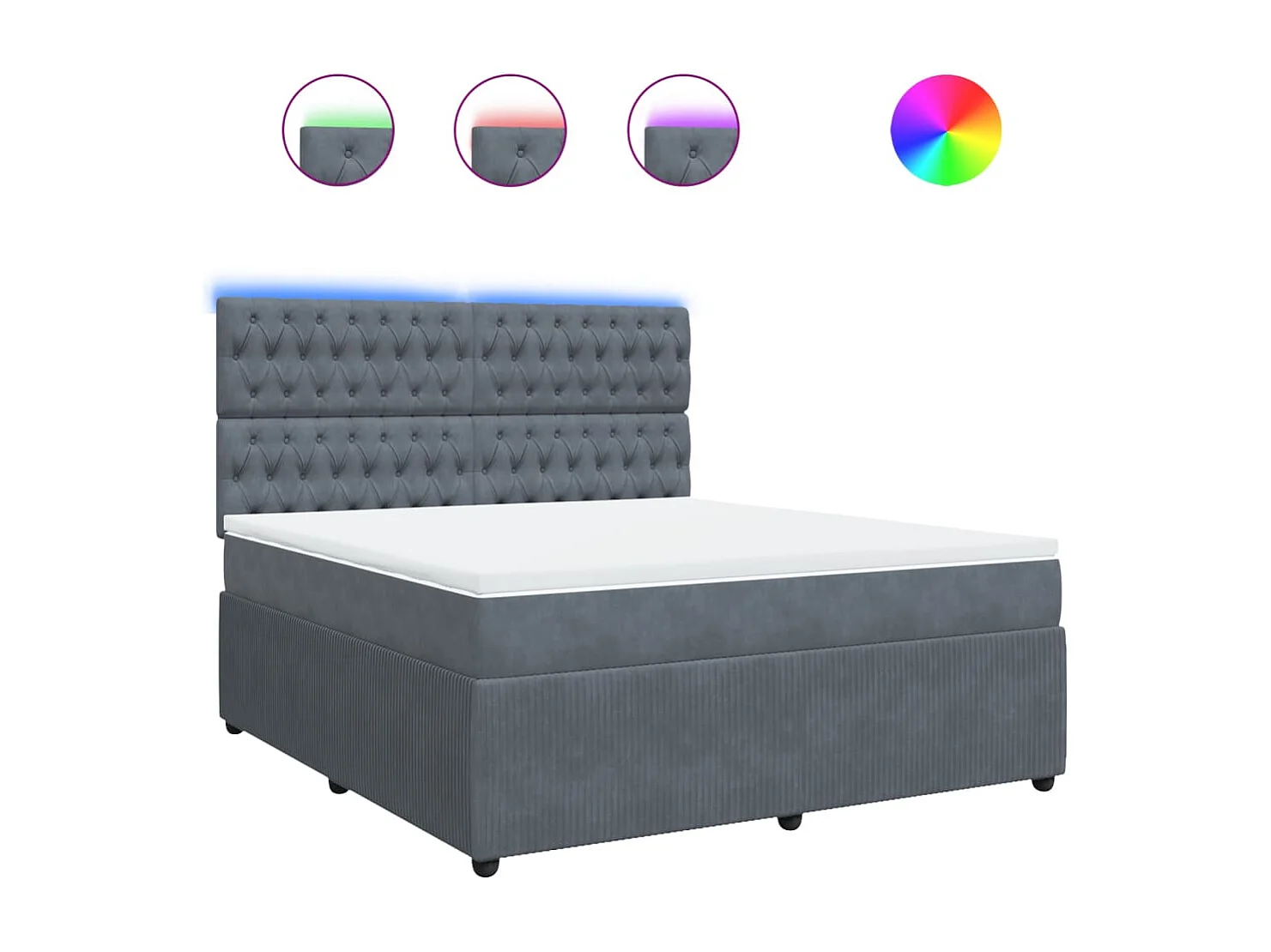 Cama box spring con colchón terciopelo gris oscuro 180x200 cm