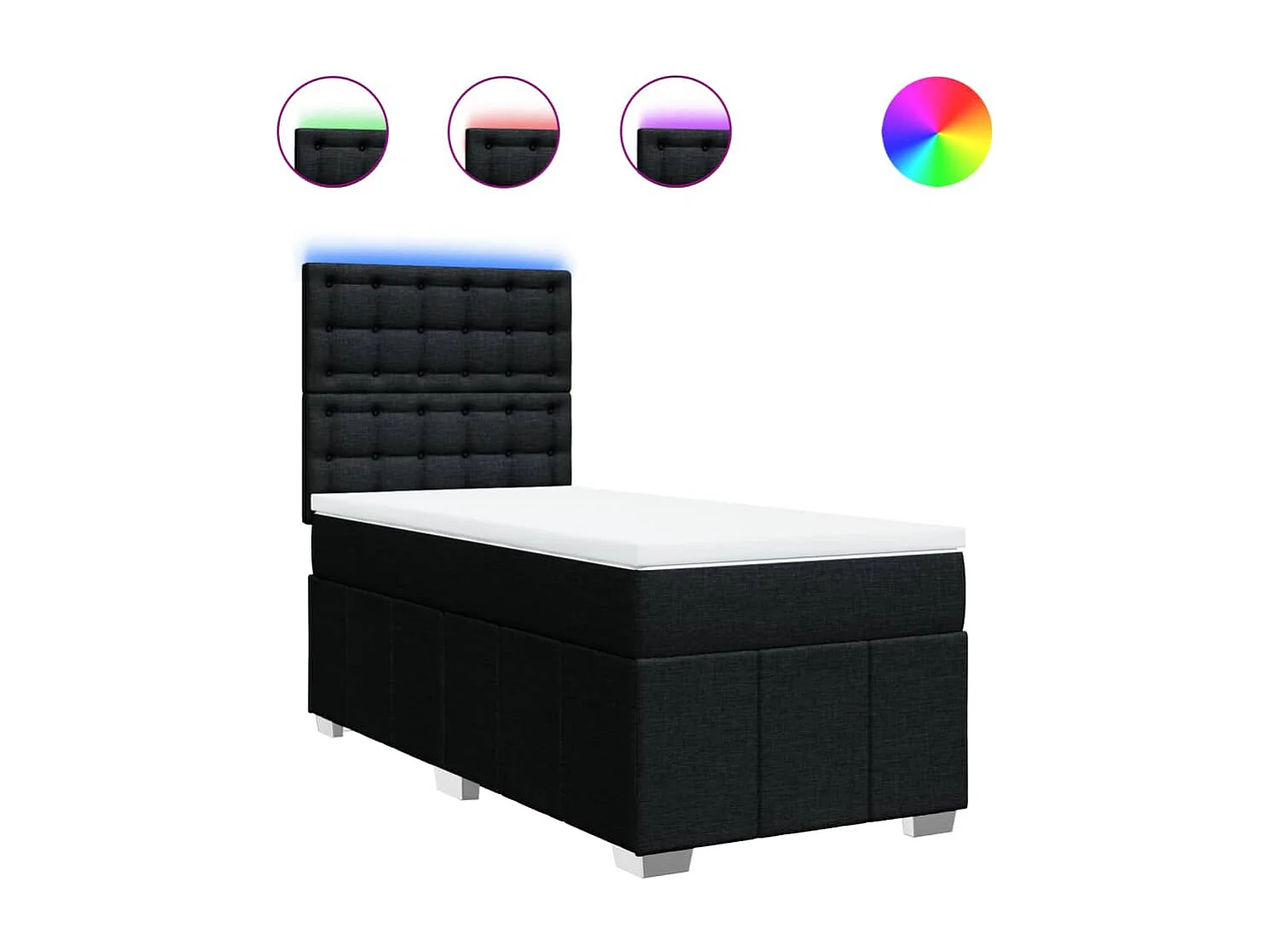 Cama box spring con colchón tela negro 100x200 cm