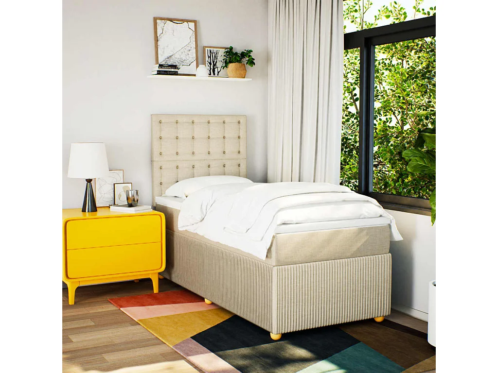 Sommier à lattes de lit avec matelas Crème 100x200 cm Tissu