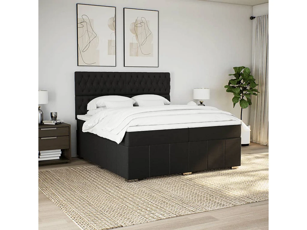 Cama box spring con colchón tela negro 200x200 cm