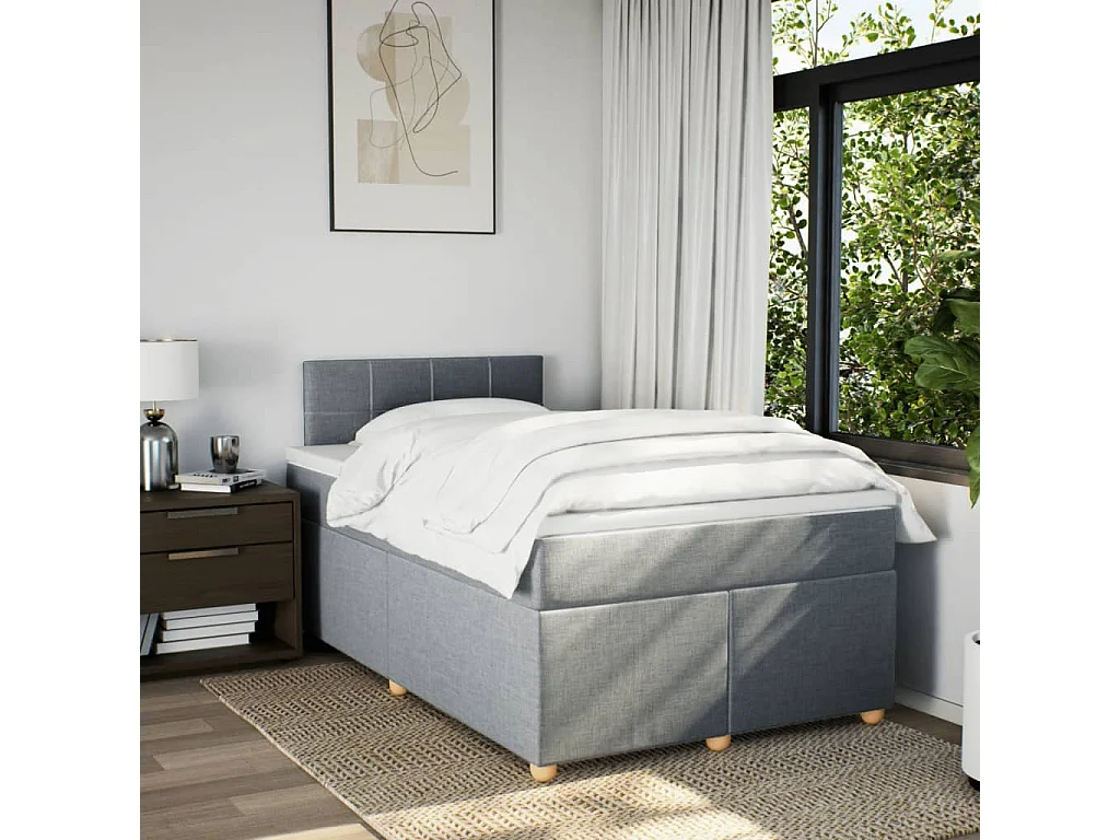 Sommier à lattes de lit et matelas gris clair 120x190 cm tissu