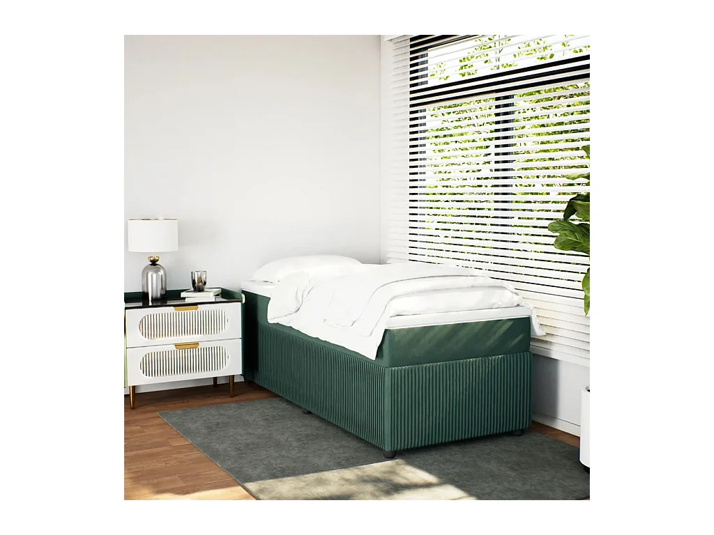 Sommier à lattes de lit avec matelas Vert foncé 90x190 cm