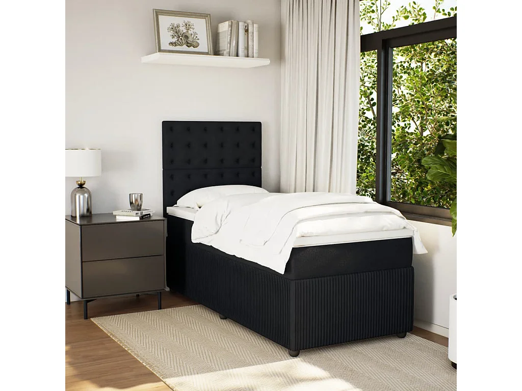 Sommier à lattes de lit avec matelas Noir 90x200 cm Velours