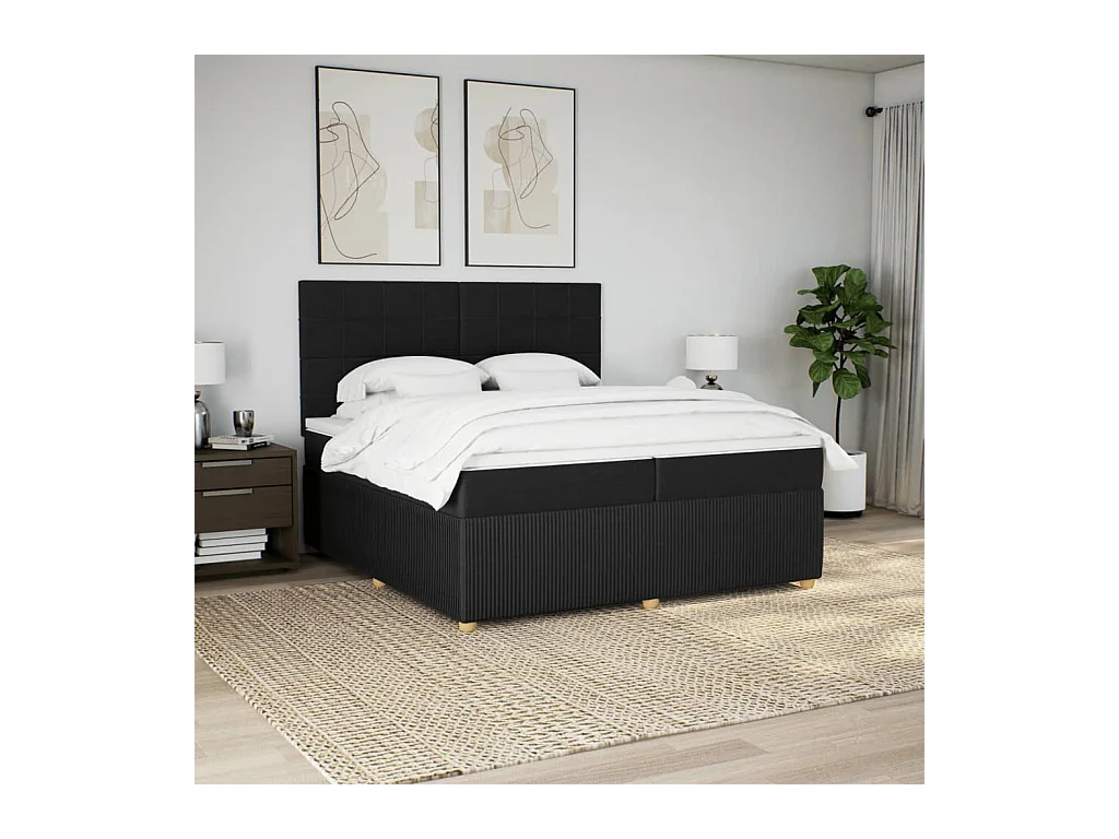 Cama box spring con colchón tela negro 200x200 cm
